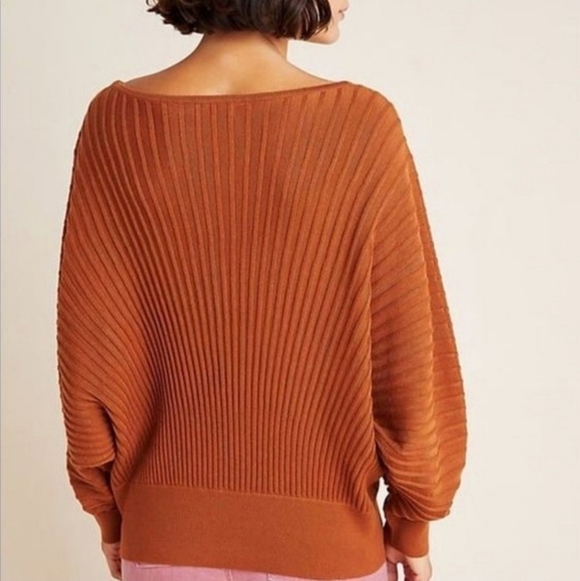 Anthropologie Karla boat neck burnt orange rust ribbed dolman sleeve sweater - Picture 2 of 10